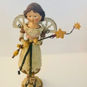VINTAGE Christmas HAND PAINTED Figurine of Young Girl w/ Wings & Holding A Wand
